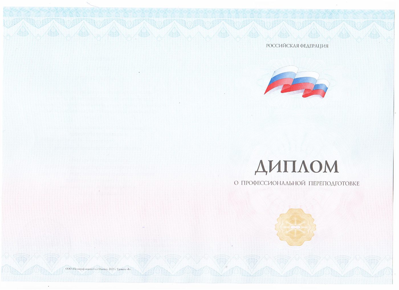 Превью диплома о профессиональной переподготовке